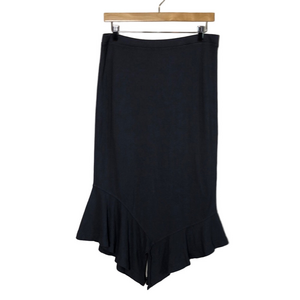 WILT Women's Medium Grey Cotton ALine‎ Midi Skirt Lagenlook Asymmetrical Hem